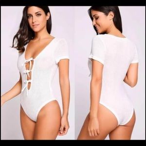 Bow tie deep plunge bodysuit